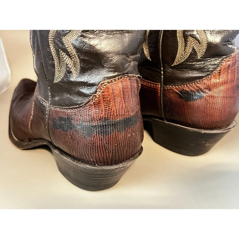 Vtg JUSTIN Cowgirl Boots Teju Lizard Leather Size 6.5B Western Rodeo USA #L4711